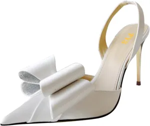 FYS Women's Elegant Closed Pointed Toe Sandal Stiletto High Heel Slingback Sparkly Rhinestone Bowknot Pump Patchwork Slip On Dress Prom Evening Shoes Size 4-16 US