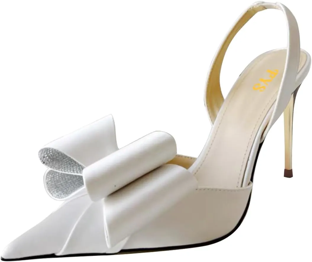 FYS Women's Elegant Closed Pointed Toe Sandal Stiletto High Heel Slingback Sparkly Rhinestone Bowknot Pump Patchwork Slip On Dress Prom Evening Shoes Size 4-16 US