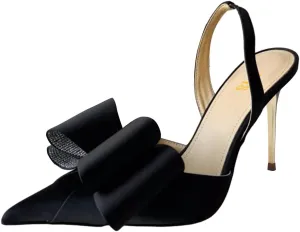 FYS Women's Elegant Closed Pointed Toe Sandal Stiletto High Heel Slingback Sparkly Rhinestone Bowknot Pump Patchwork Slip On Dress Prom Evening Shoes Size 4-16 US
