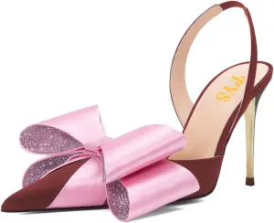 FYS Women's Elegant Closed Pointed Toe Sandal Stiletto High Heel Slingback Sparkly Rhinestone Bowknot Pump Patchwork Slip On Dress Prom Evening Shoes Size 4-16 US