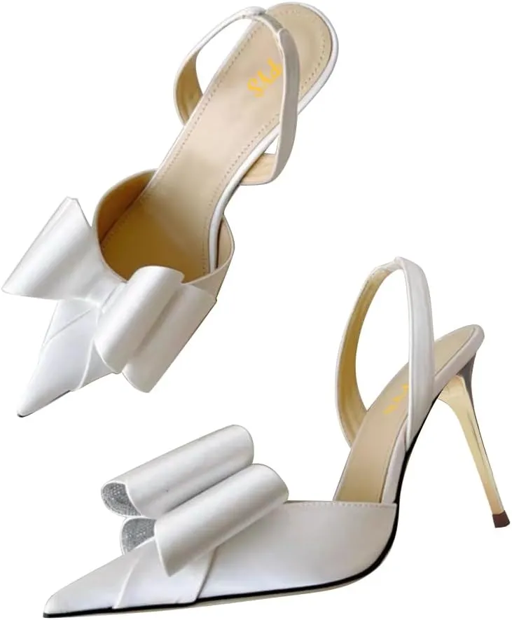 FYS Women's Elegant Closed Pointed Toe Sandal Stiletto High Heel Slingback Sparkly Rhinestone Bowknot Pump Patchwork Slip On Dress Prom Evening Shoes Size 4-16 US