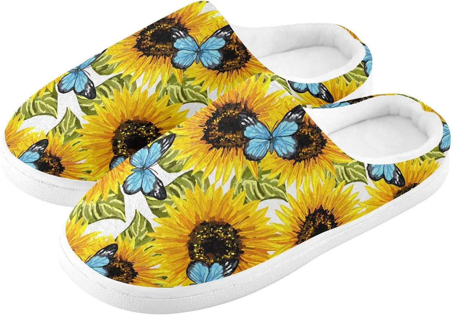 GAIGEO Mens House Slippers Sunny Sunflowers Blue, Memory Foam Warm Slippers for Women, Soft Comfort for Home or Outdoor Use