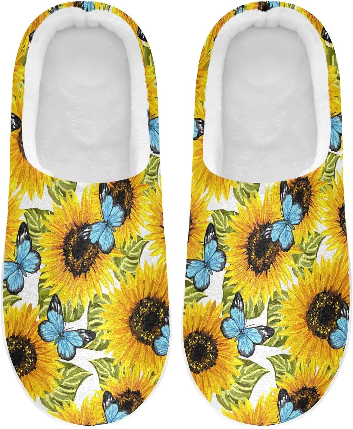 GAIGEO Mens House Slippers Sunny Sunflowers Blue, Memory Foam Warm Slippers for Women, Soft Comfort for Home or Outdoor Use