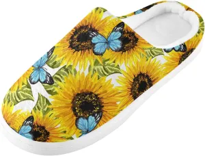 GAIGEO Mens House Slippers Sunny Sunflowers Blue, Memory Foam Warm Slippers for Women, Soft Comfort for Home or Outdoor Use