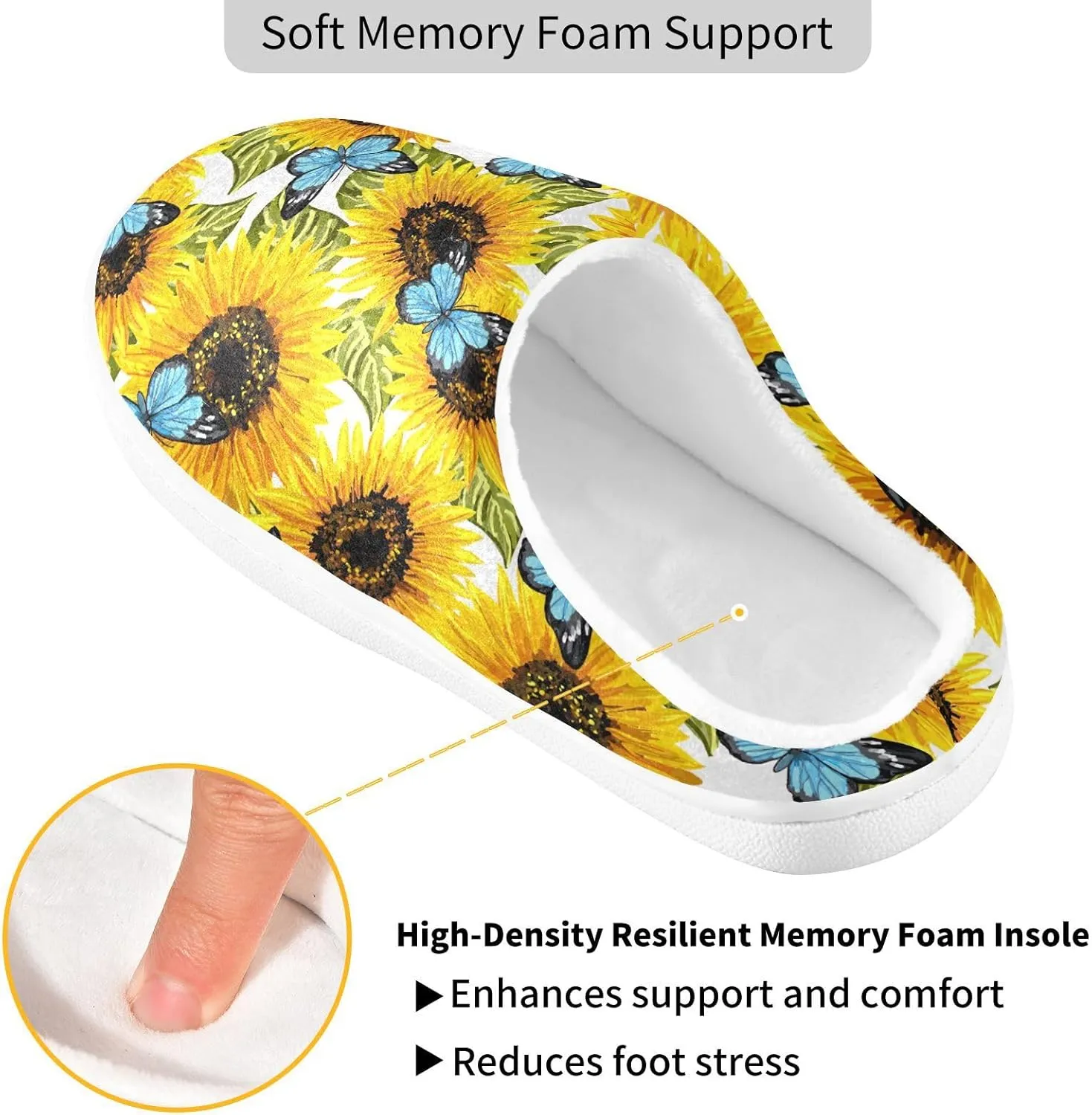 GAIGEO Mens House Slippers Sunny Sunflowers Blue, Memory Foam Warm Slippers for Women, Soft Comfort for Home or Outdoor Use