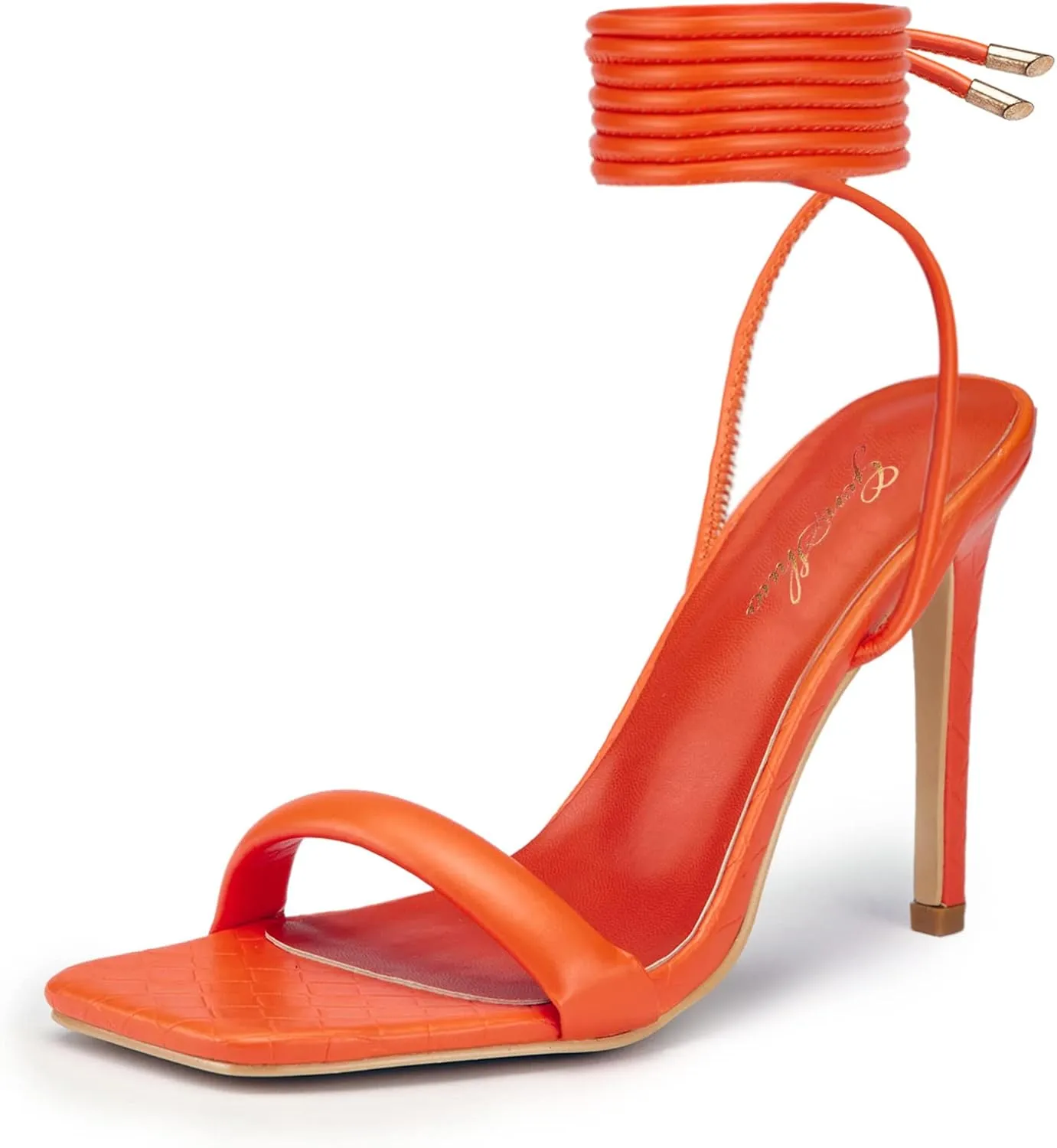 GENSHUO Strappy Lace up Stilletos High Heel Sandals Women Open Square toe Tie up Heels Sexy Wedding Dressy Shoes