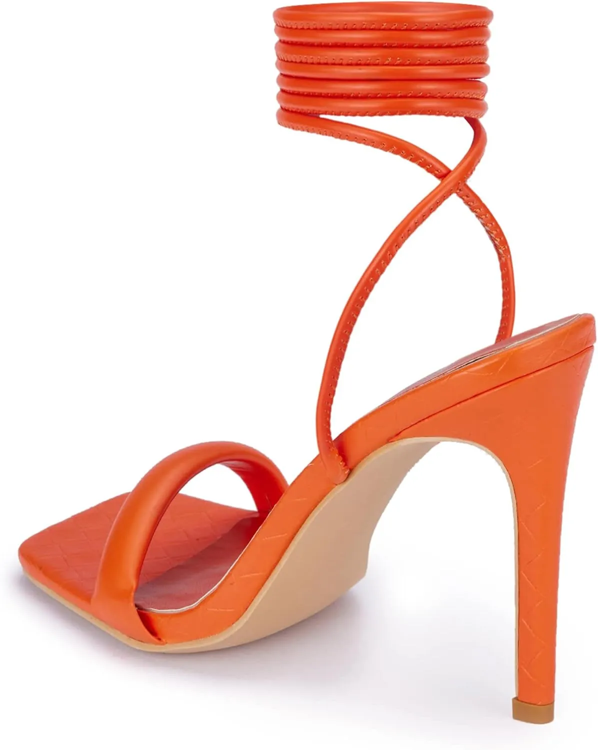 GENSHUO Strappy Lace up Stilletos High Heel Sandals Women Open Square toe Tie up Heels Sexy Wedding Dressy Shoes