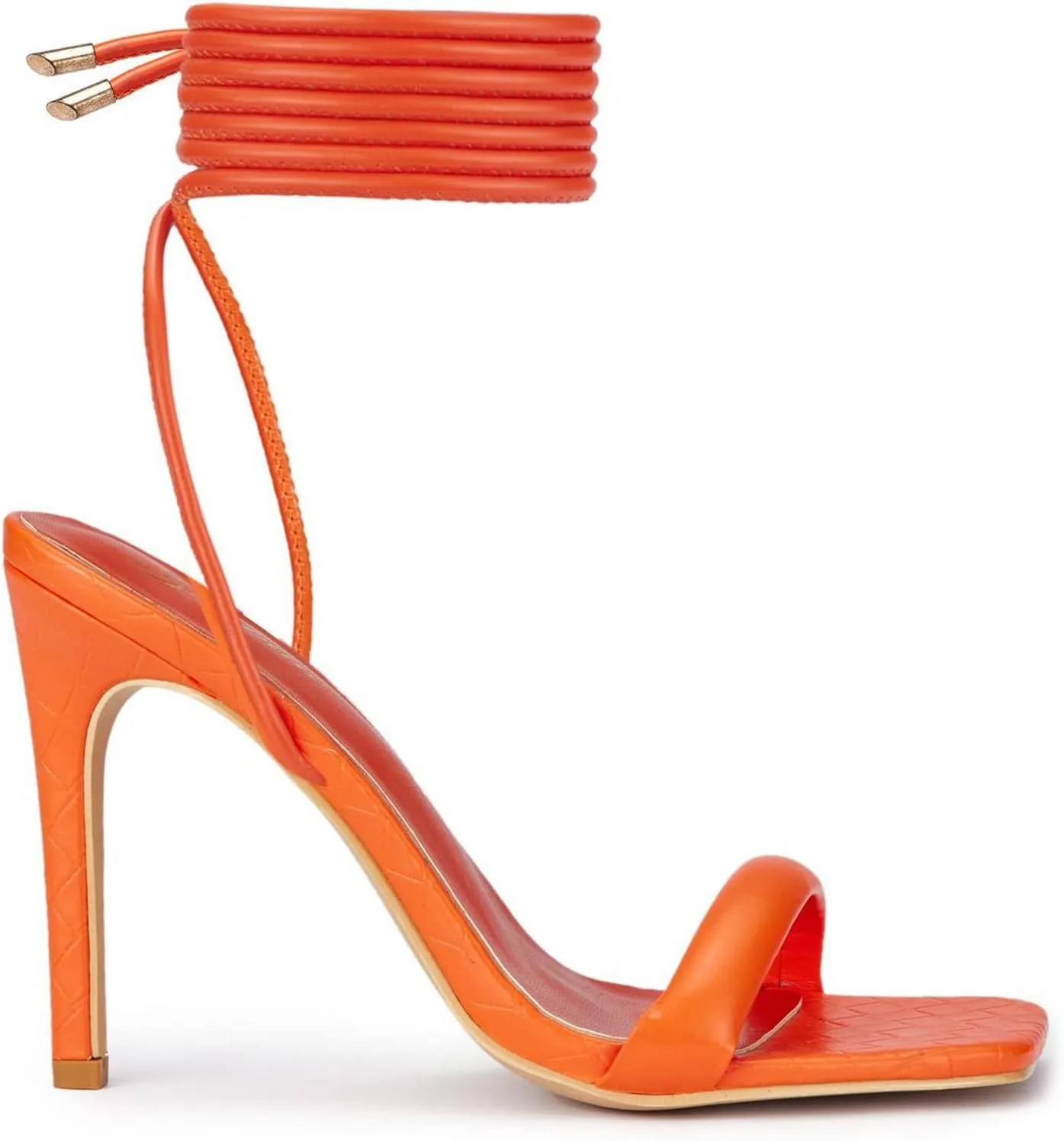 GENSHUO Strappy Lace up Stilletos High Heel Sandals Women Open Square toe Tie up Heels Sexy Wedding Dressy Shoes
