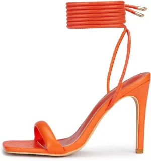 GENSHUO Strappy Lace up Stilletos High Heel Sandals Women Open Square toe Tie up Heels Sexy Wedding Dressy Shoes