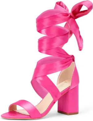 GENSHUO Women's Chunky High Heels Lace Up Strappy Block Sandals Open Toe Sexy Dress Heel Comfortable Prom Wedding Homecoming Party Graduation Shoes