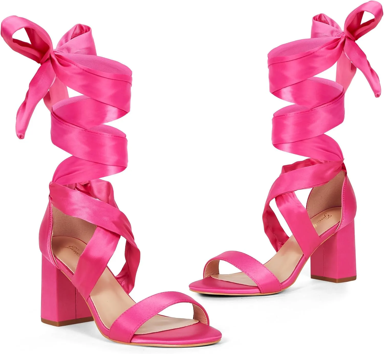 GENSHUO Women's Chunky High Heels Lace Up Strappy Block Sandals Open Toe Sexy Dress Heel Comfortable Prom Wedding Homecoming Party Graduation Shoes