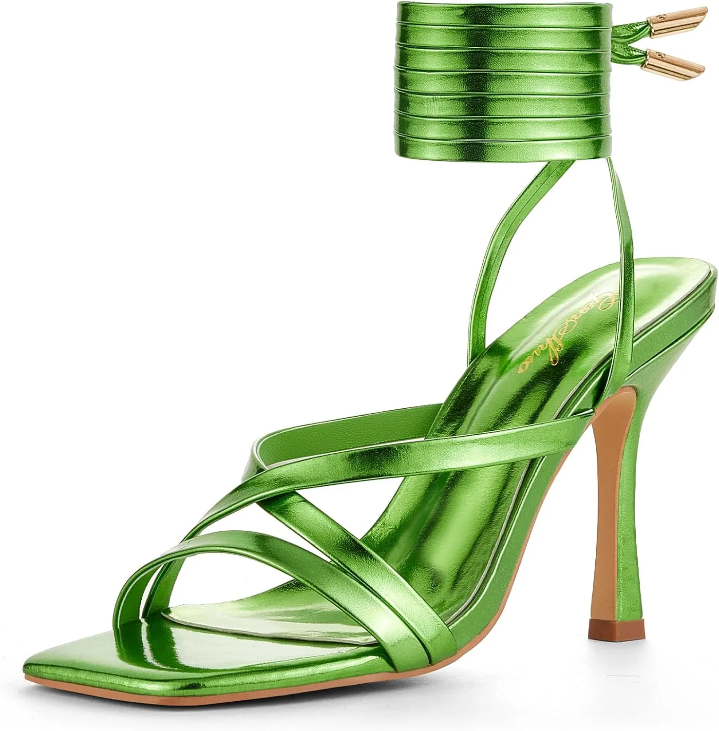 GENSHUO Women's heeled Sandals Strappy Lace up Stiletto High Heel Sandals Square Toe Sandals Tie up Heels Sandals for Party Prom Homecoming Dress Shoes