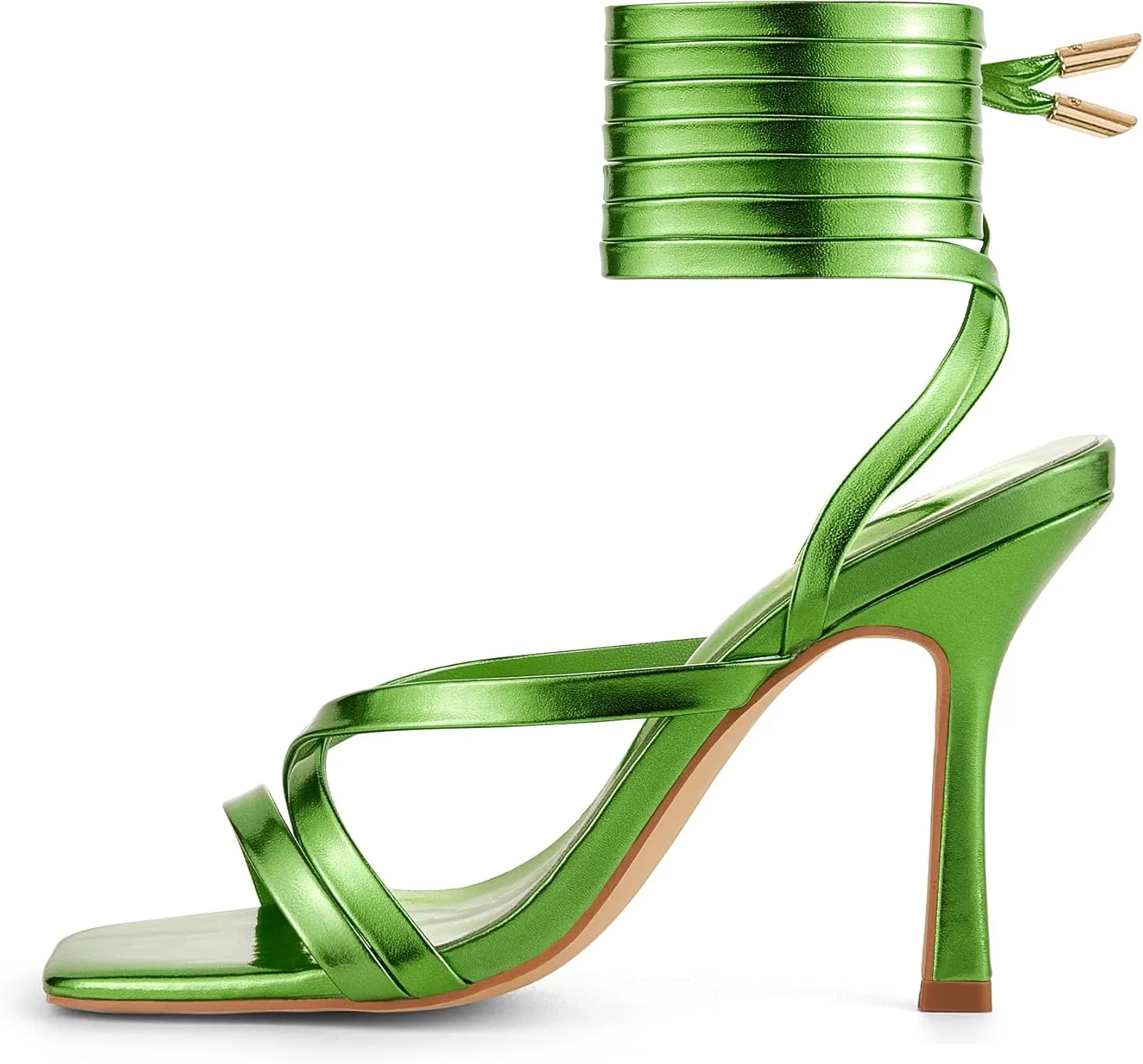 GENSHUO Women's heeled Sandals Strappy Lace up Stiletto High Heel Sandals Square Toe Sandals Tie up Heels Sandals for Party Prom Homecoming Dress Shoes