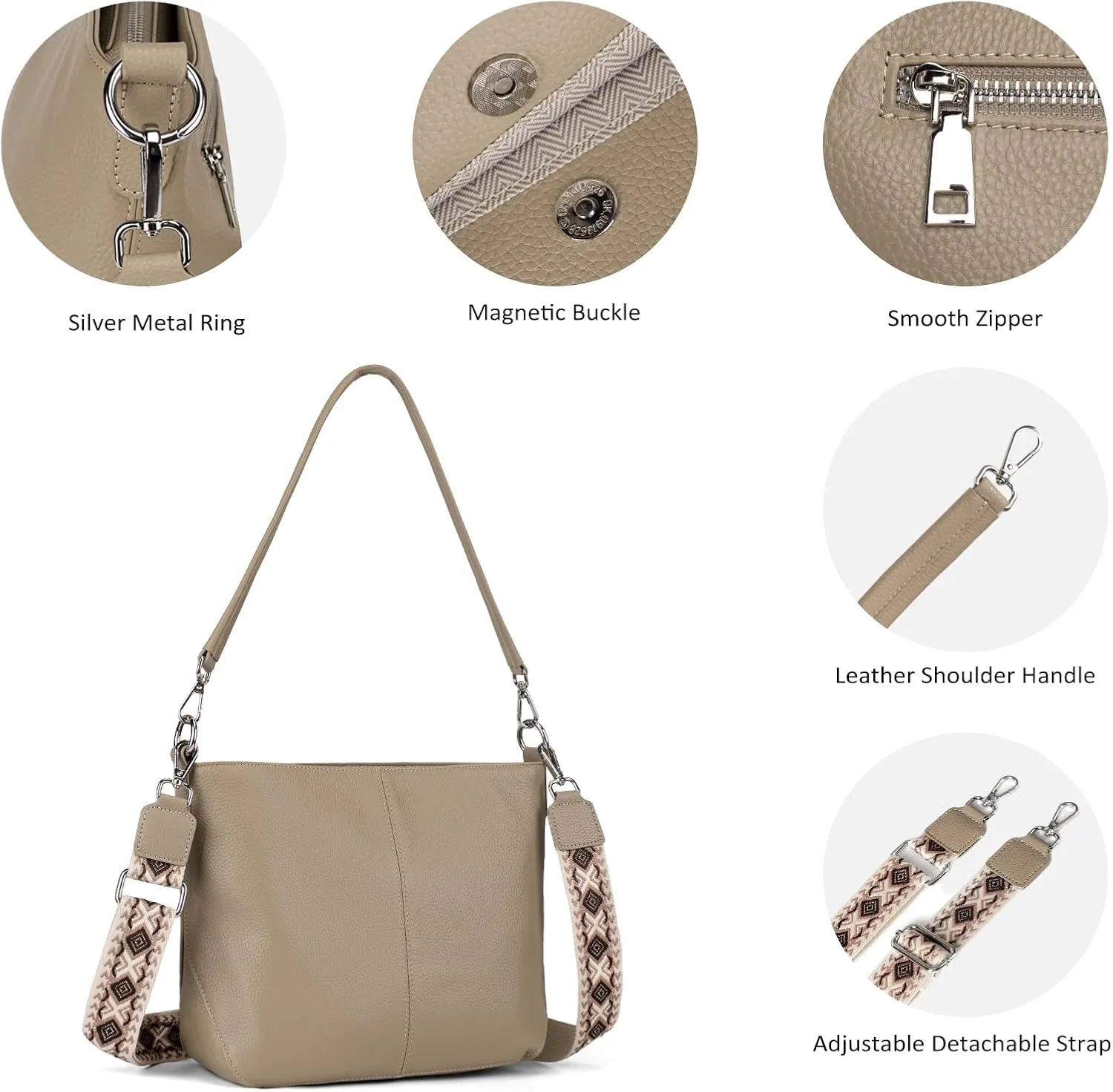 Genuine Leather Purse for Women, Women's Handbags Hobo Bag, Soft Leather Crossbody with Adjustable Wide Strap