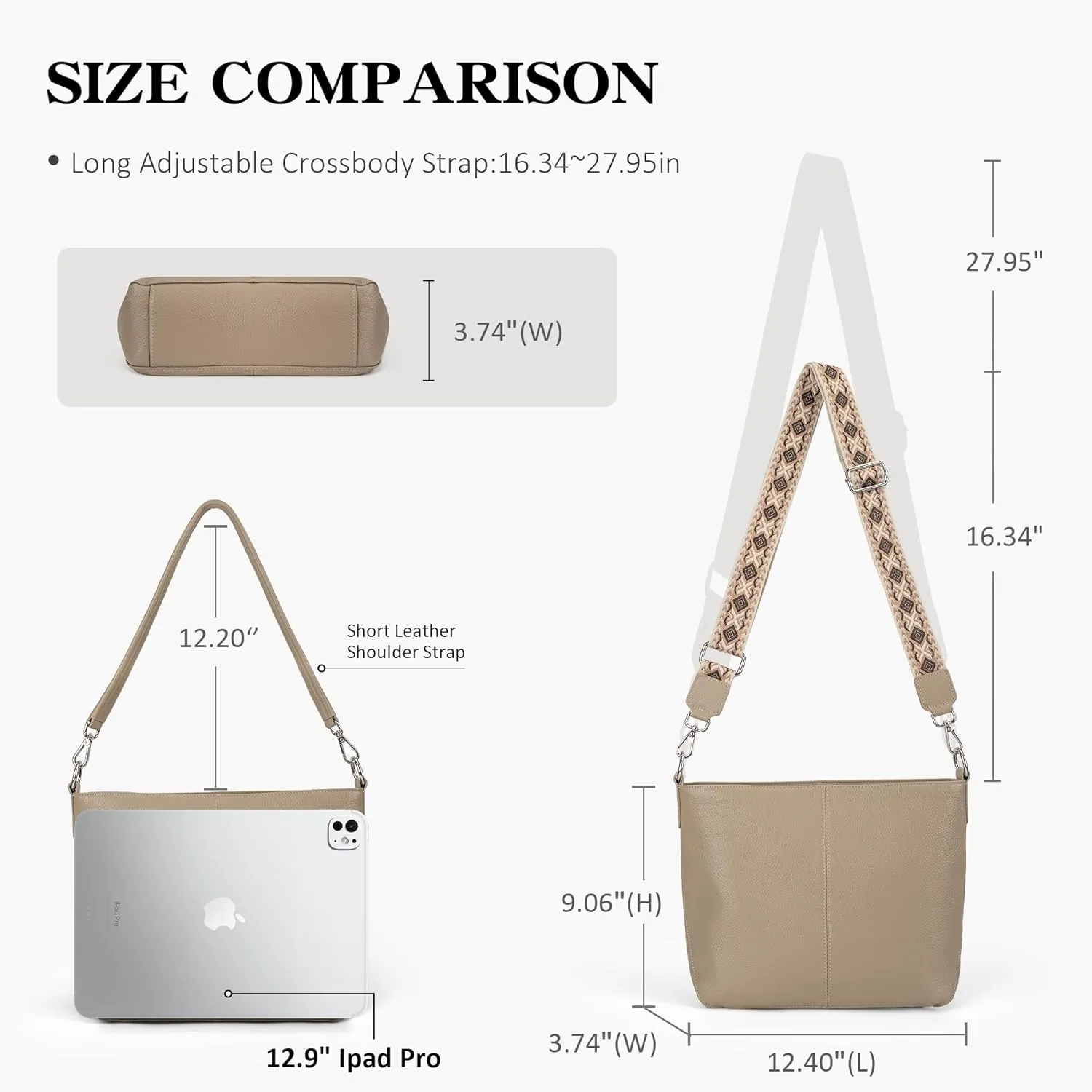 Genuine Leather Purse for Women, Women's Handbags Hobo Bag, Soft Leather Crossbody with Adjustable Wide Strap