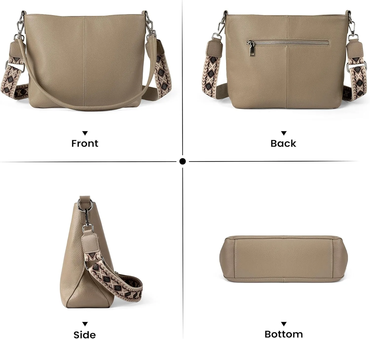 Genuine Leather Purse for Women, Women's Handbags Hobo Bag, Soft Leather Crossbody with Adjustable Wide Strap
