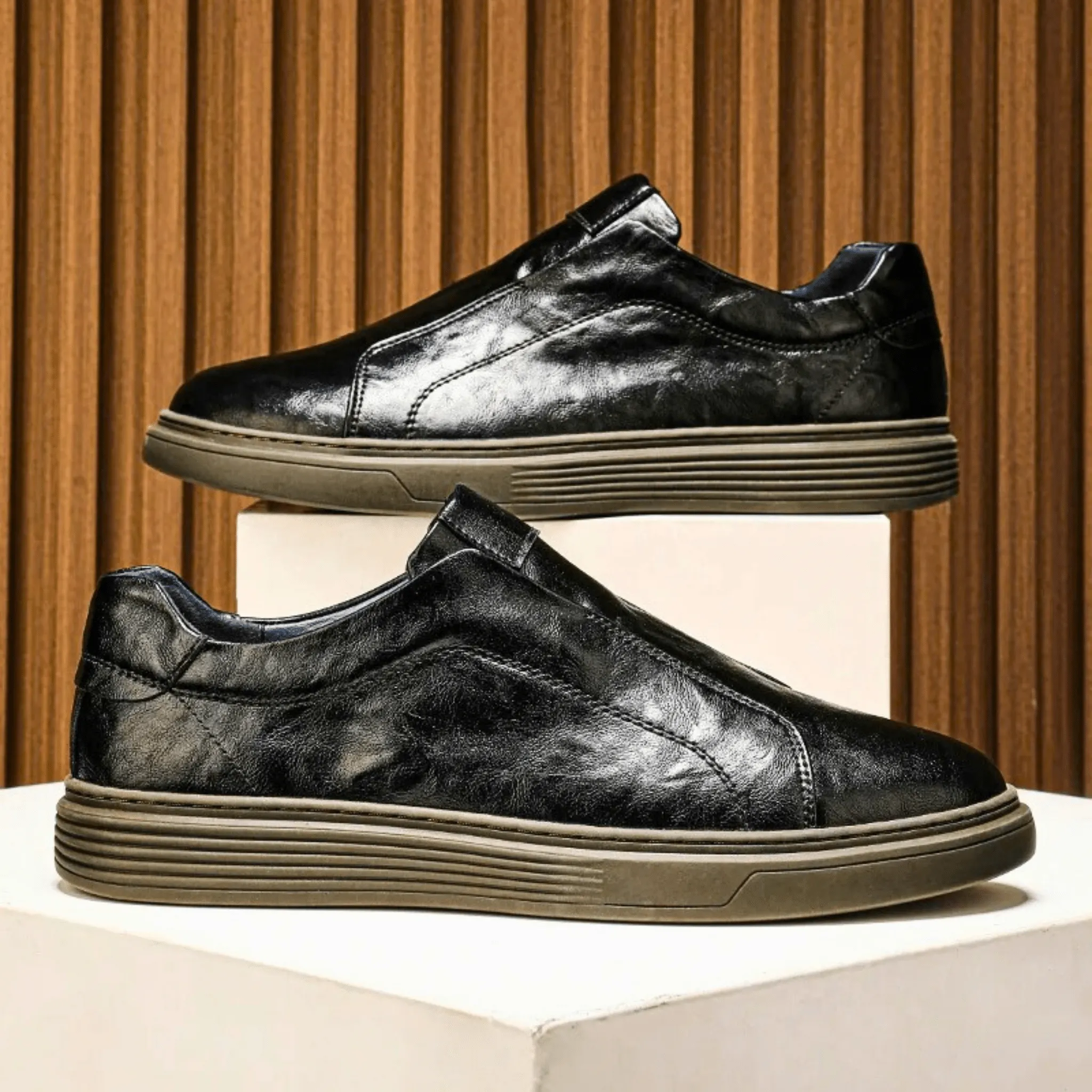 Genuine Leather Slip-On Sneakers