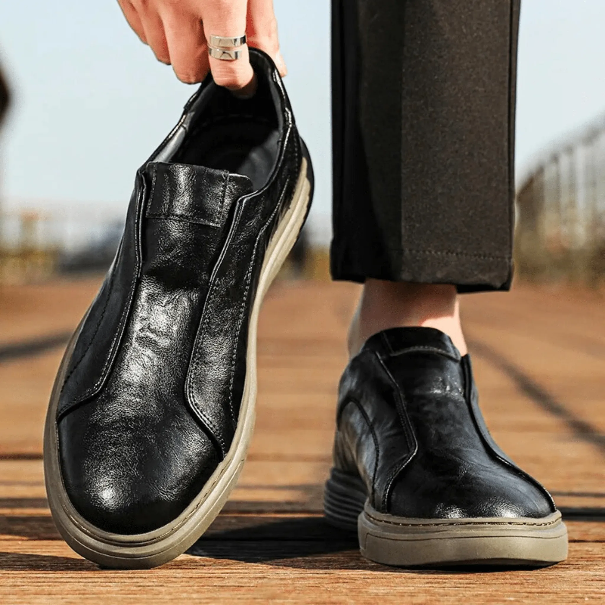 Genuine Leather Slip-On Sneakers