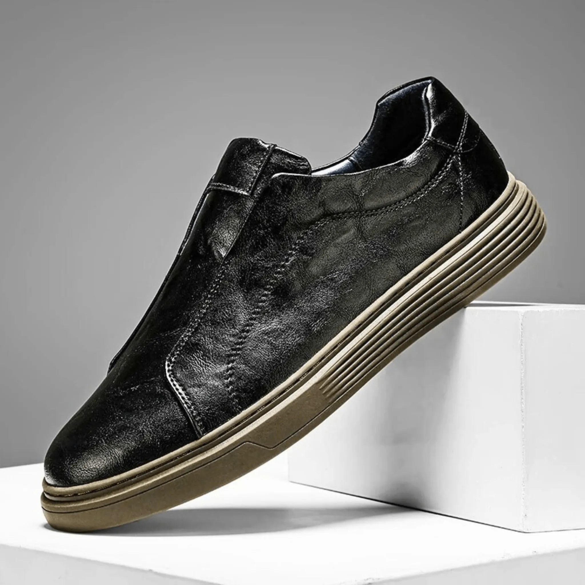 Genuine Leather Slip-On Sneakers