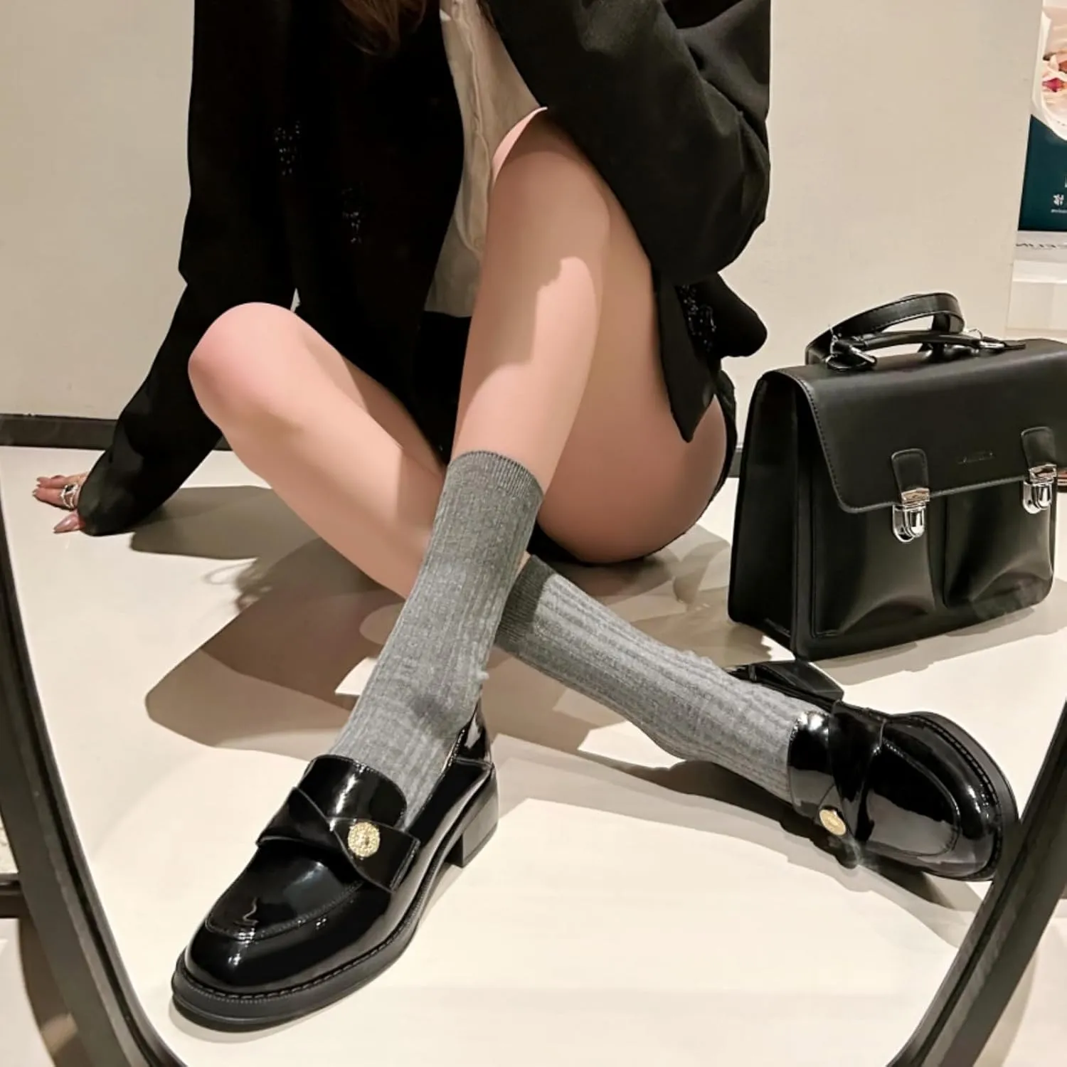 Genuine Leather Womens Loafers - Black Closed Round Toe Slip-on Penny Loafers for Women, Comfortable Business Casual Dress Leather Shoes