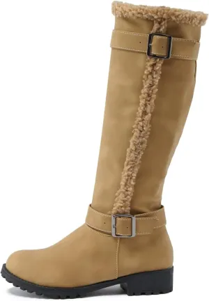 Gibobby Winter Boots for Women,Women's Knee Length Boots Retro Combat Knight Boots Closed Toe Motorcycle Low Heel Outdoor Waterproof Western Shoes