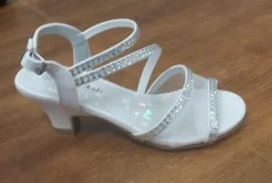 Girls Glitzy Sandal With Heels - White Silver Ivory Black