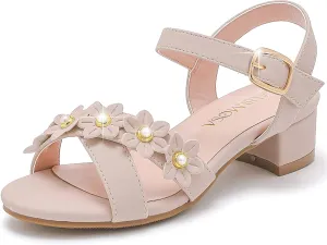 Girls Sandals Kids Heels Open Toe Ankle Strap Dress Shoes Flower Wedding Party for Toddler Little Big Kid