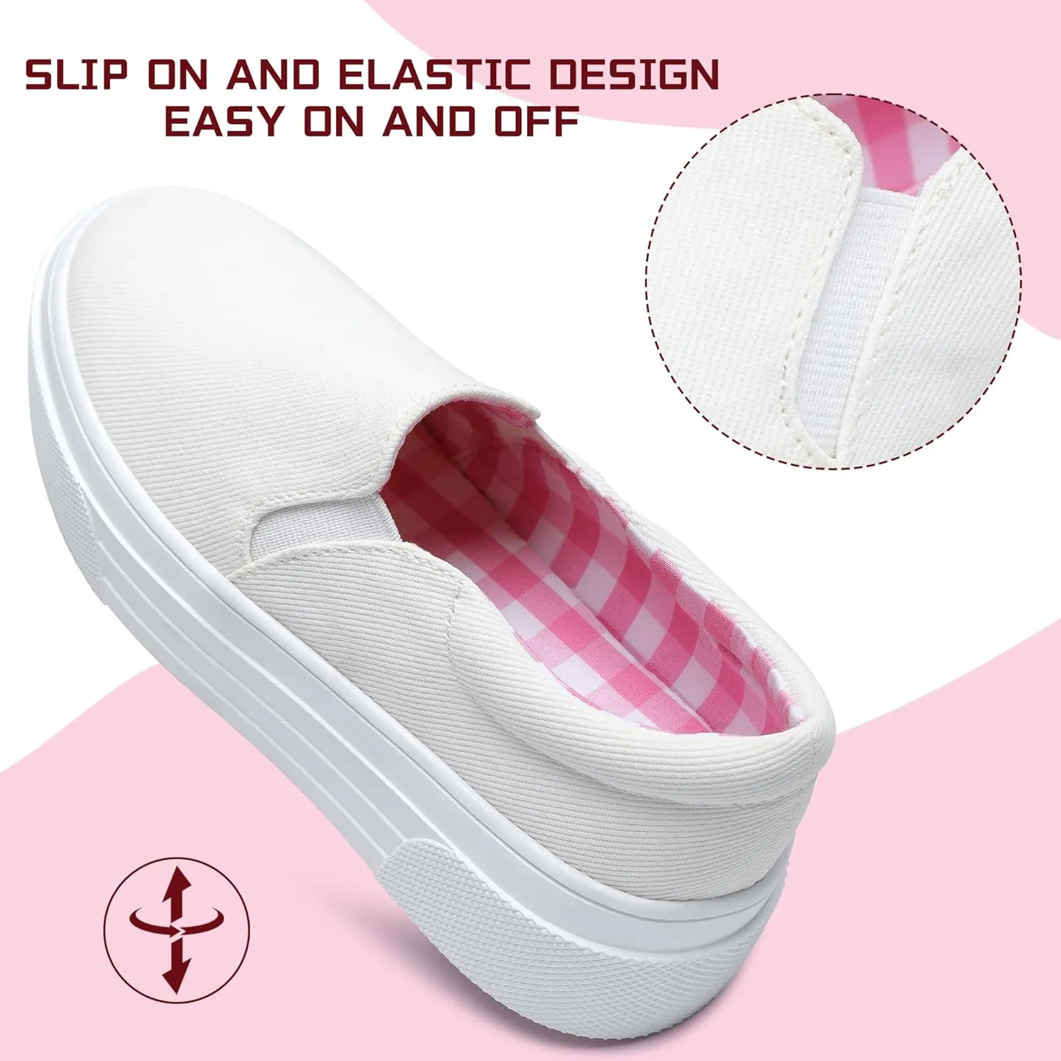 Girls' Slip-On Sneakers Thick Non-Slip Sole, Elastic Stretch Comfort, Easy On/Off Athletic Running Shoes for Kids Toddler