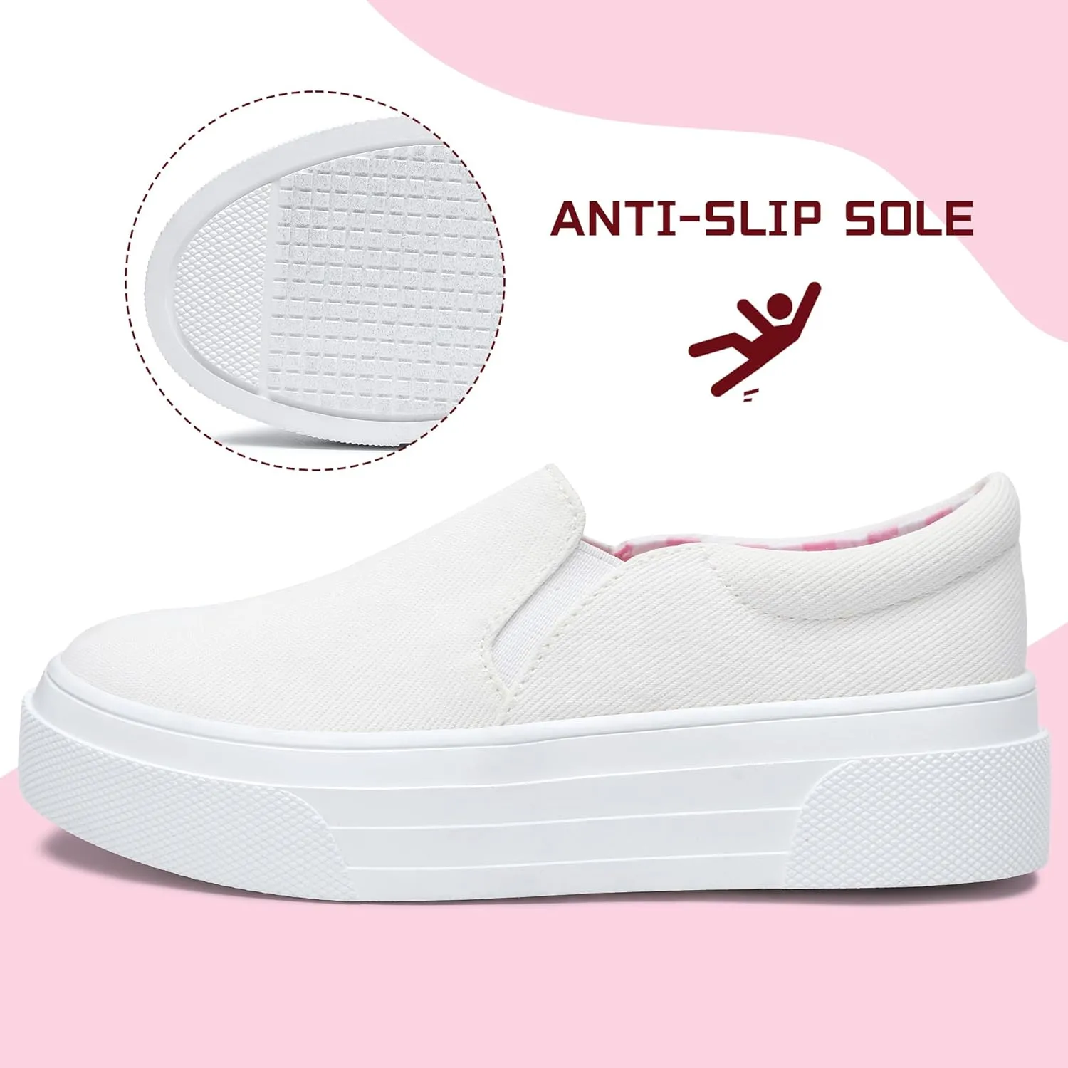Girls' Slip-On Sneakers Thick Non-Slip Sole, Elastic Stretch Comfort, Easy On/Off Athletic Running Shoes for Kids Toddler