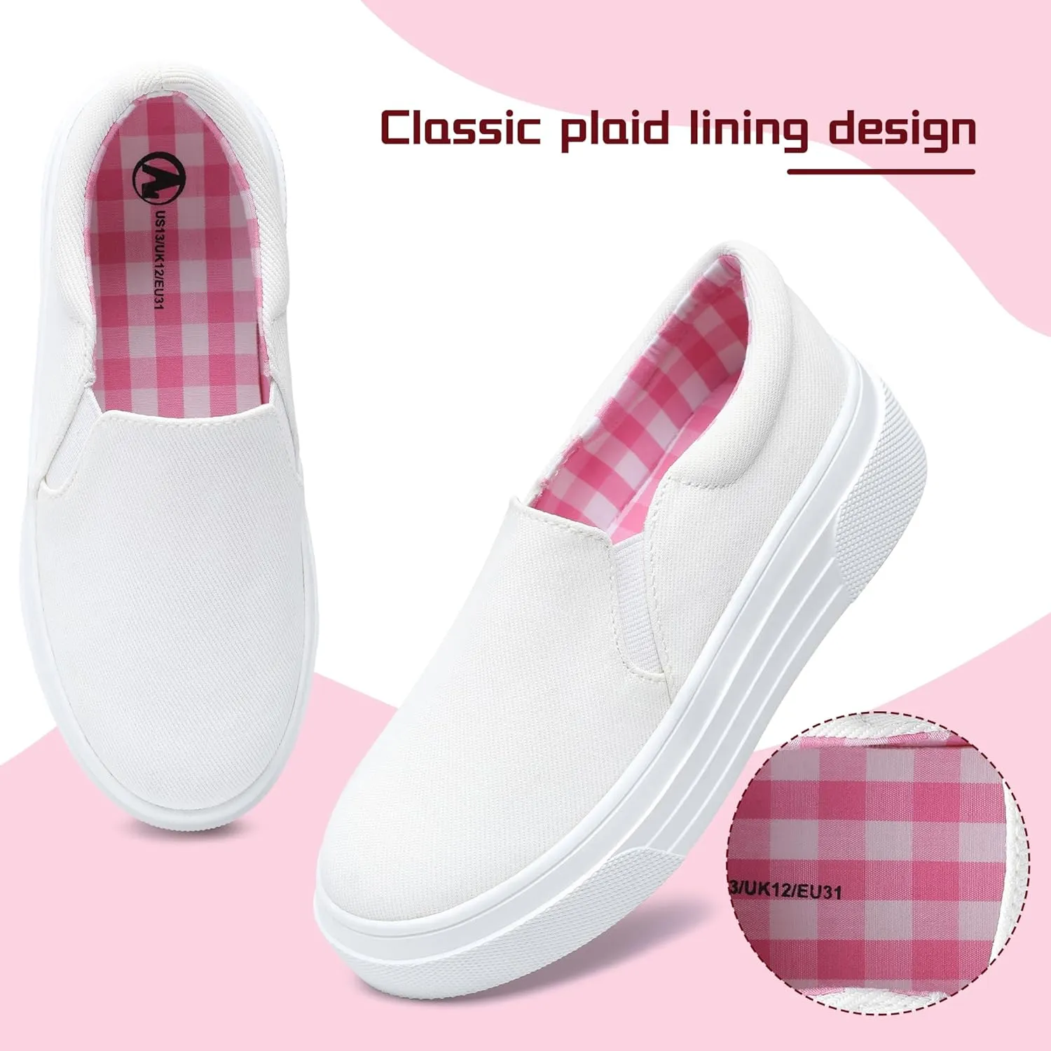 Girls' Slip-On Sneakers Thick Non-Slip Sole, Elastic Stretch Comfort, Easy On/Off Athletic Running Shoes for Kids Toddler