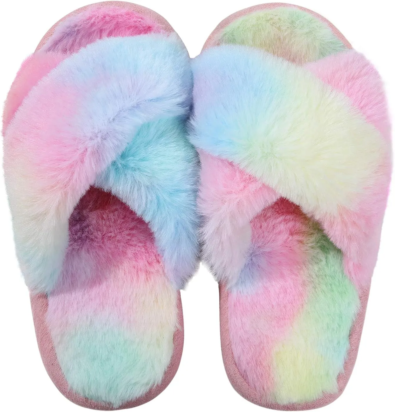 Girl's Soft Plush Lightweight House Slippers Non Slip Cross Band Slip on Open Toe Cozy Indoor Outdoor Slippers