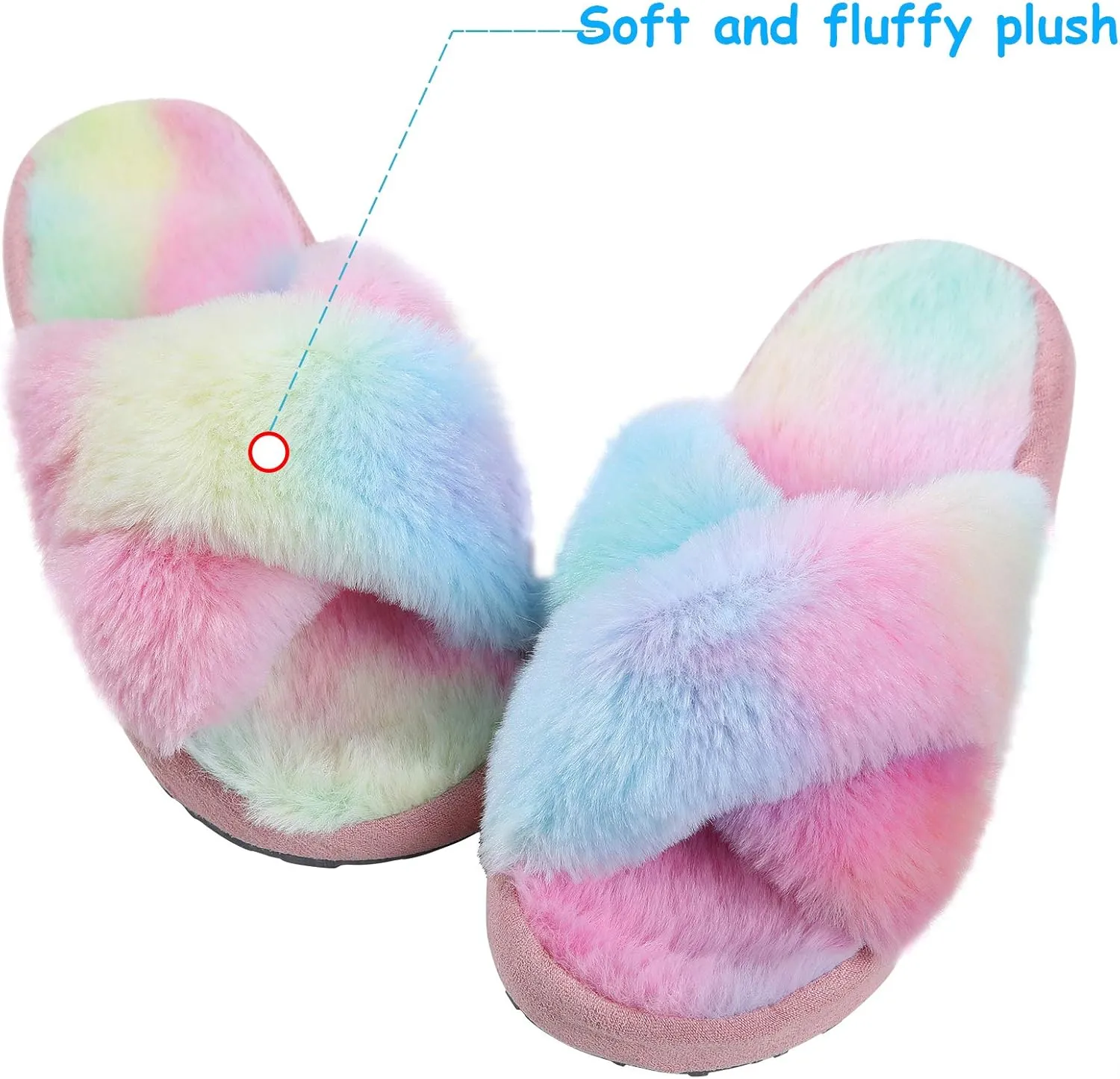 Girl's Soft Plush Lightweight House Slippers Non Slip Cross Band Slip on Open Toe Cozy Indoor Outdoor Slippers