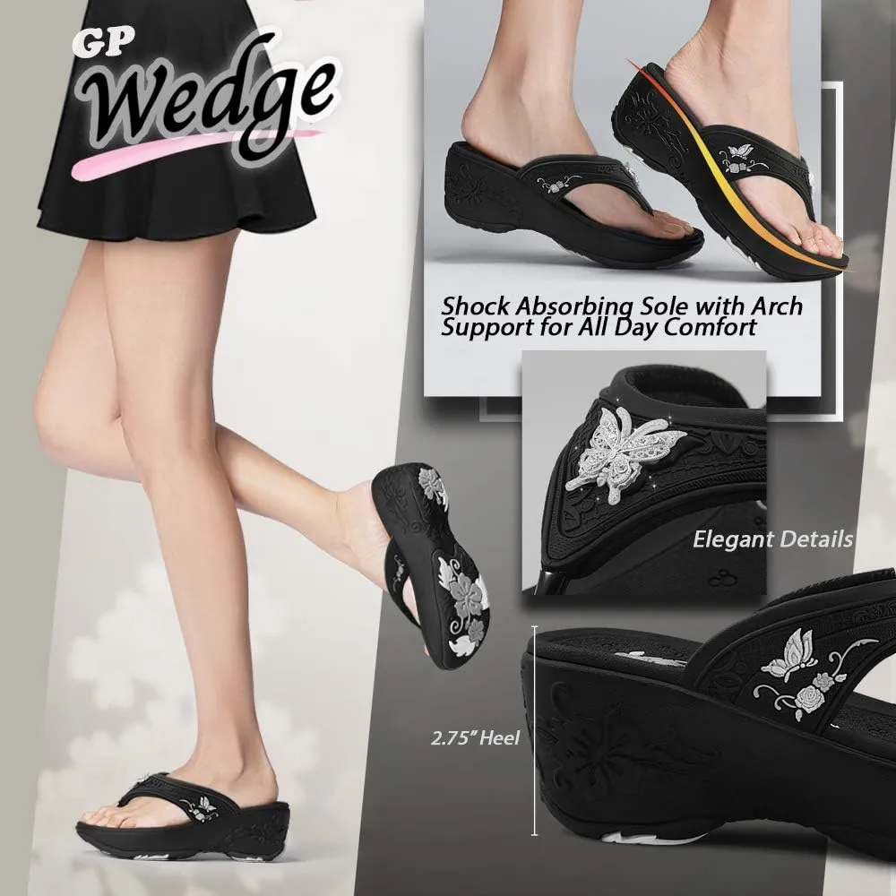 Gold Pigeon Shoes Comfortable Wedge Sandals, Women's Platform Sandals Casual Summer Beach, Heeled Wedges 2.75"