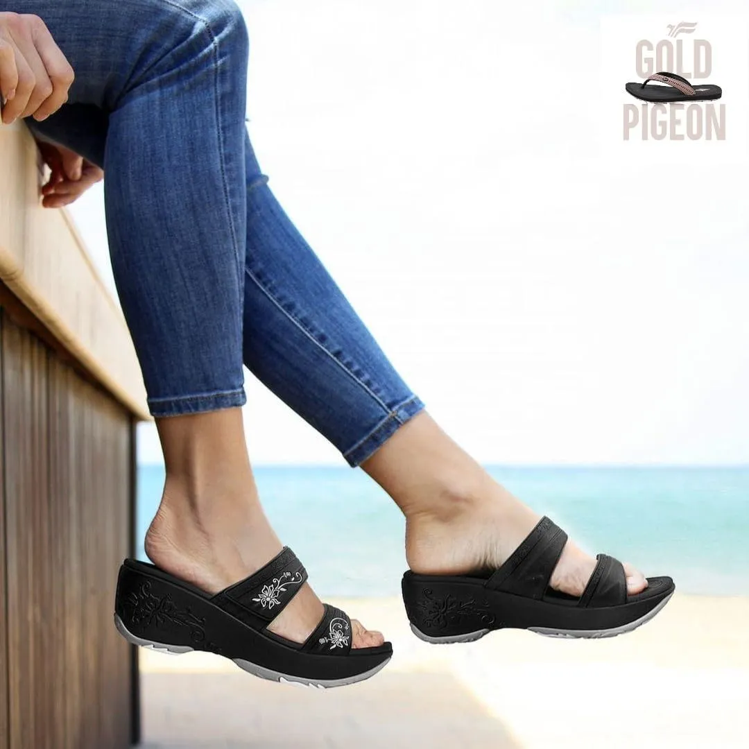 Gold Pigeon Shoes Comfortable Wedge Sandals, Women's Platform Sandals Casual Summer Beach, Heeled Wedges 2.75"