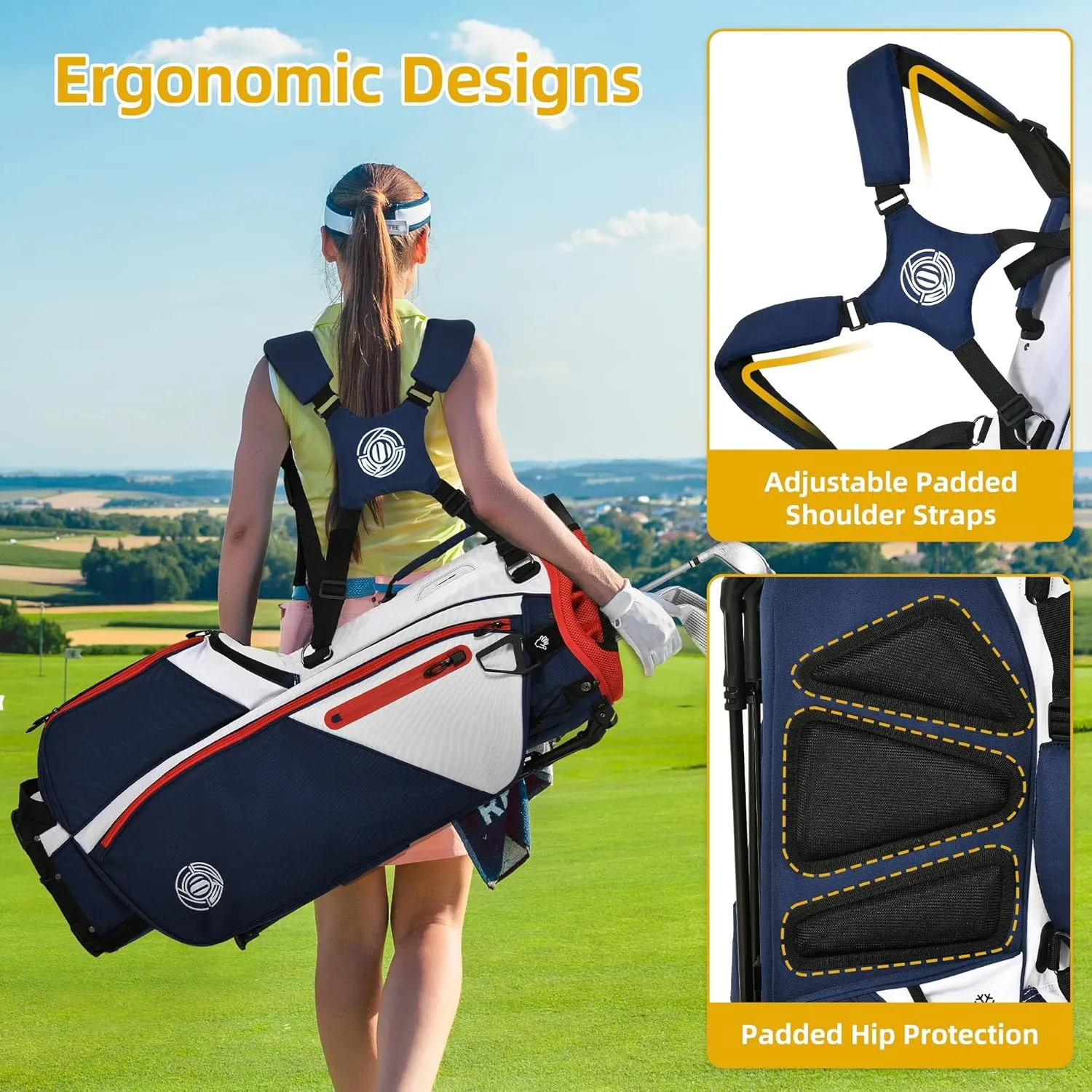 Golf Stand Bag 14 Way, Lightweight Golf Bags for Men Women with Stand, Padded Ergonomic Double Strap, Full Length Dividers, Multiple Pockets, Rain Hood