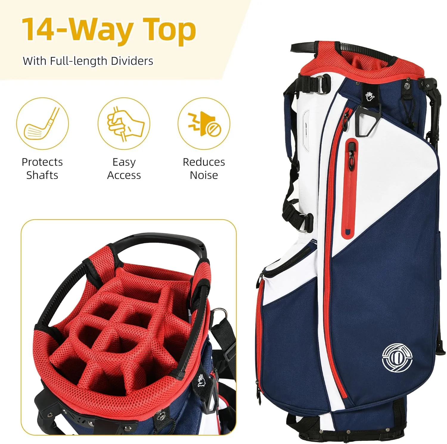 Golf Stand Bag 14 Way, Lightweight Golf Bags for Men Women with Stand, Padded Ergonomic Double Strap, Full Length Dividers, Multiple Pockets, Rain Hood