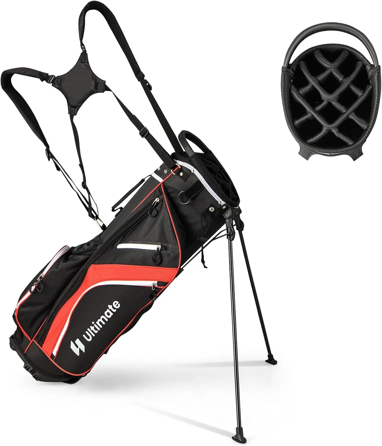 Goplus 14 Way Top Dividers Golf Stand Bag, Lightweight Golf Clubs Bag with Cooler Bag, 6 Zippered Pockets, Dual Shoulder Straps, Rain Hood, Portable Golf Bag with Stand for Men Women