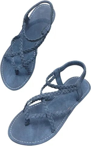 GORGLITTER Women's Leather Braided Ankle Strap Sandal Dressy Cute Thong Slippers Summer Vacation Flats Sandals 2025