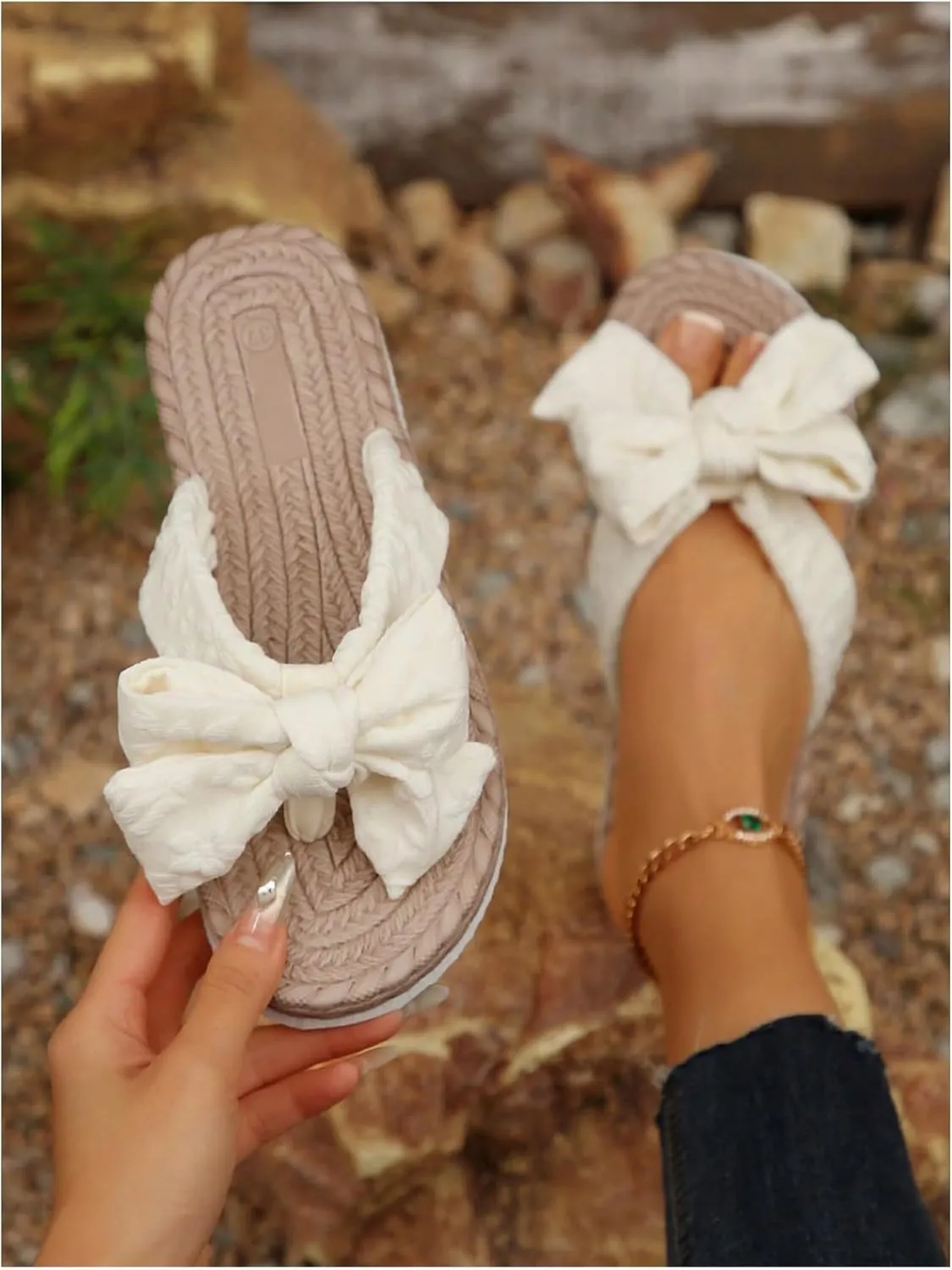 GORGLITTER Women's Summer Beach Flip Flops Bow Cute Sandals 2025 Slip On Thong Flat Sandals