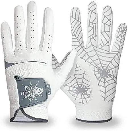 GOuft Spiderweb Golf Glove White Edition -Gray :Durable Suede: All Weather Golf Glove, Good Grip, Feel Soft/Comfort, and Long Lasting: Washable Glove.