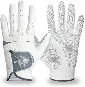 GOuft Spiderweb Golf Glove White Edition -Gray :Durable Suede: All Weather Golf Glove, Good Grip, Feel Soft/Comfort, and Long Lasting: Washable Glove.