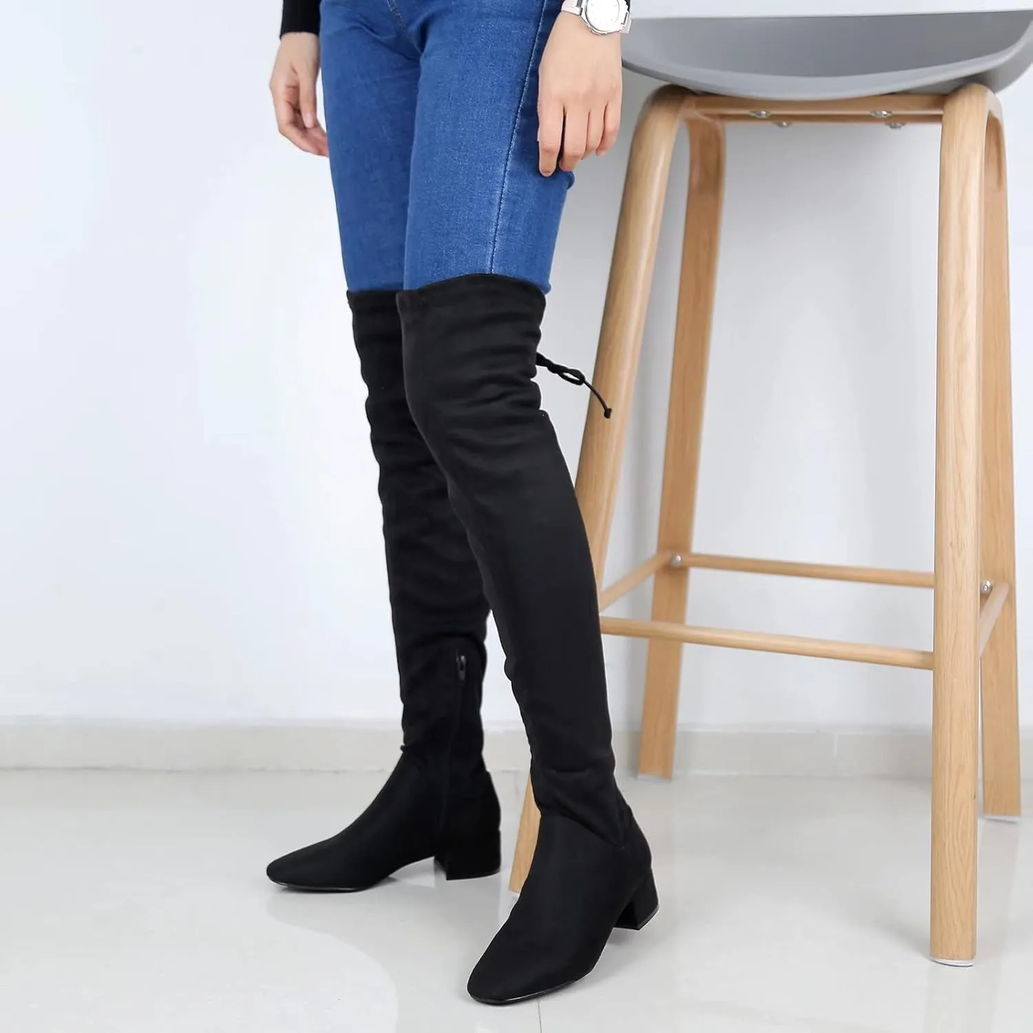 Greatonu Women's Over Knee High Boots Warm Winter Long Boot with Side Zipper Back Lace Fashion Thigh High Boots