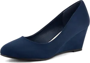 Greatonu Women's Wedge Pumps Closed Toe High Heel Slip on Office Dress Shoes