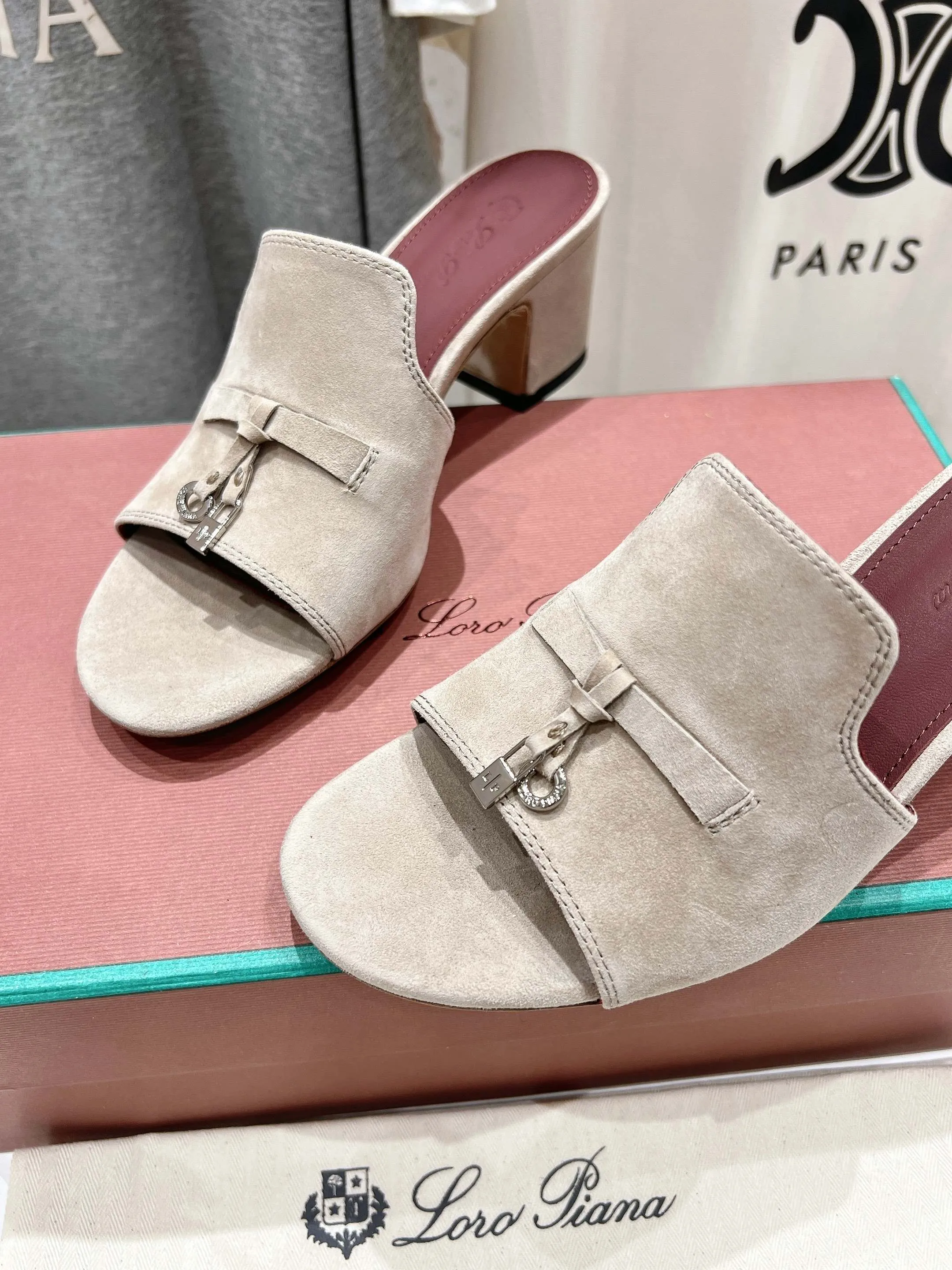 Grey Heel Sandal Velvet