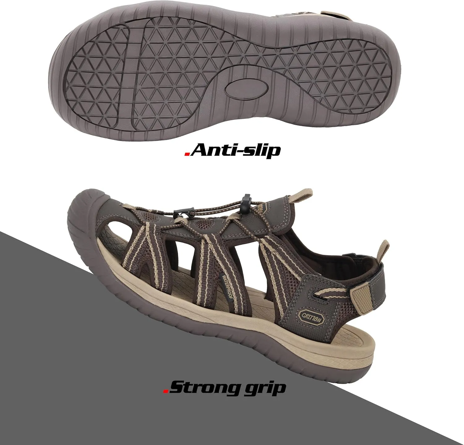 GRITION Mens Outdoor Hiking Sandals Summer Beach Closed Toe Water Sandal Waterproof Comfortable Fisherman Adventures Sport Athletic Walking Traveling Shoes Sandles