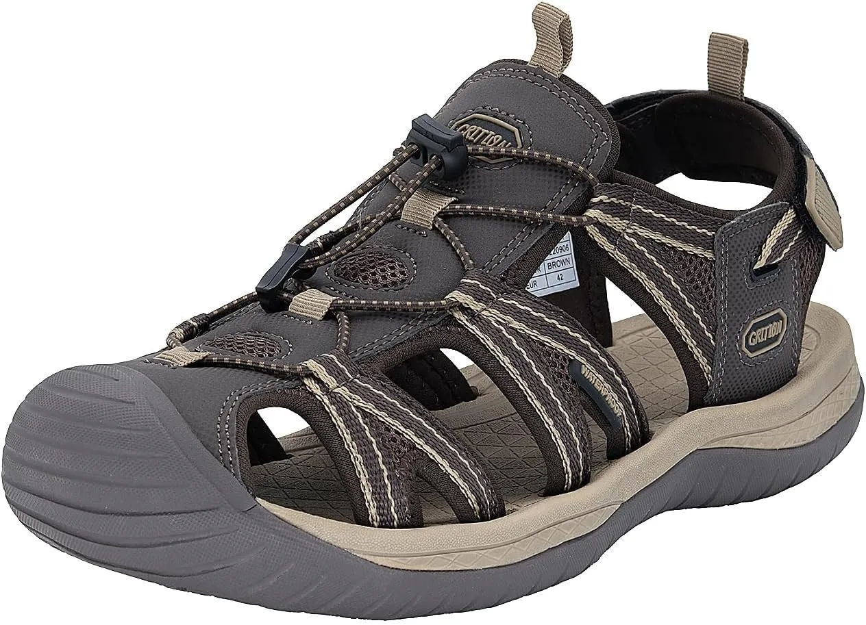 GRITION Mens Outdoor Hiking Sandals Summer Beach Closed Toe Water Sandal Waterproof Comfortable Fisherman Adventures Sport Athletic Walking Traveling Shoes Sandles