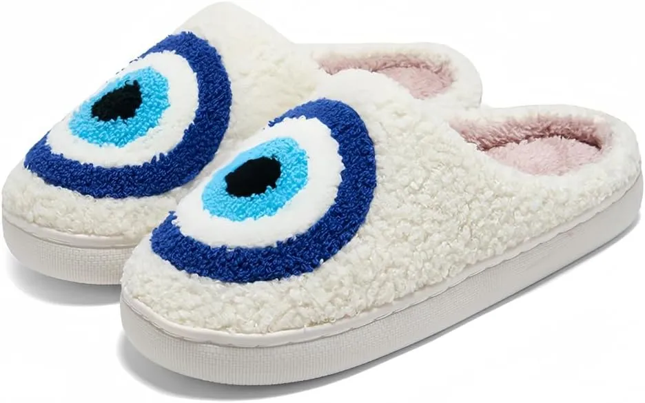 Halloween Slippers for Women Retro Soft Cozy Comfy Plush Lightweight Ghost Face Slip-on Indoor Outdoor Scream Slip on Anti-Skid Sole Christmas House Shoes