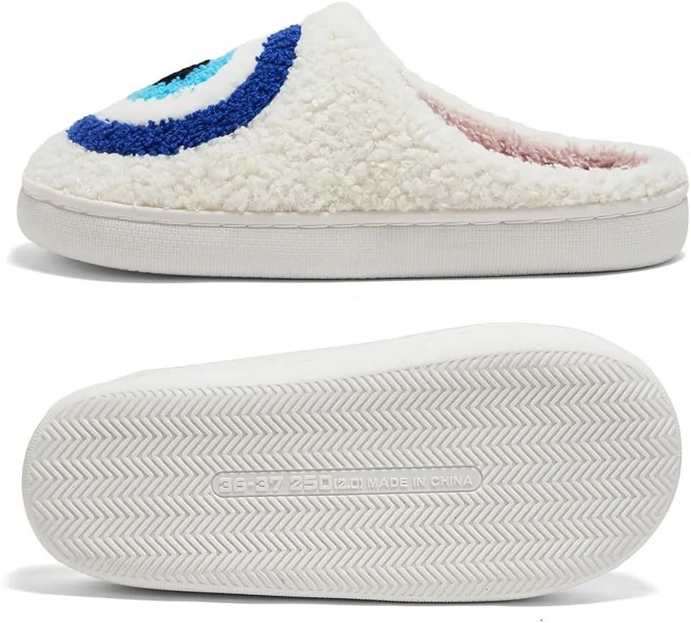 Halloween Slippers for Women Retro Soft Cozy Comfy Plush Lightweight Ghost Face Slip-on Indoor Outdoor Scream Slip on Anti-Skid Sole Christmas House Shoes