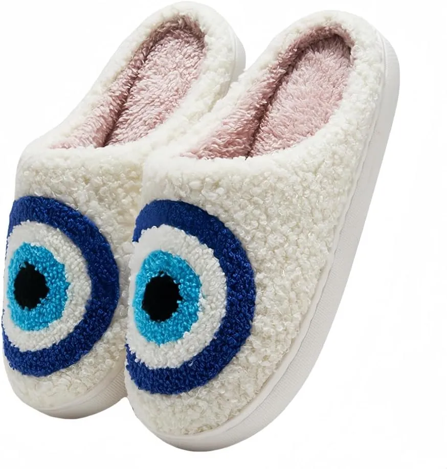 Halloween Slippers for Women Retro Soft Cozy Comfy Plush Lightweight Ghost Face Slip-on Indoor Outdoor Scream Slip on Anti-Skid Sole Christmas House Shoes