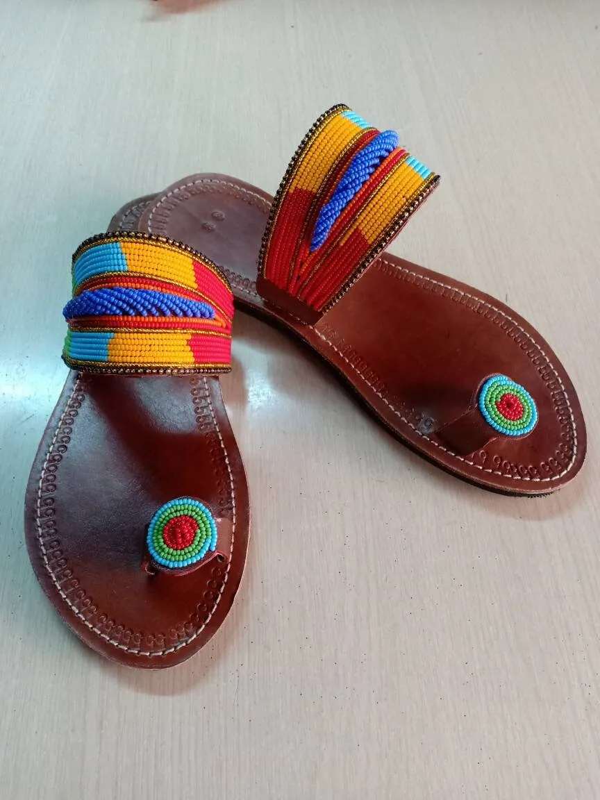 Handmade African Beaded Sandals/Authentic Maasai-Style Leather Flip-Flops Women/Boho Beach Sandals/Comfortable Summer Sandal African Gifts